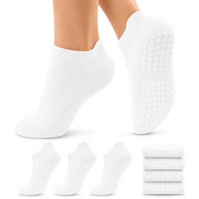 BOTC Antislipsokken - Pilates Sokken met Grip - Maat 35-42 - 3 Paar - Antislipgrippers voor Dames - Wit