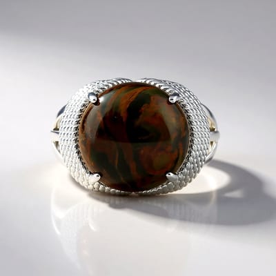 Cavill - Zilveren ring met Gouden Pietersiet 5,54 ct - 925 Sterling Zilver - Ronde Cabochon Namibische Edelsteen - Filigraan Luxe Elegante Damesring