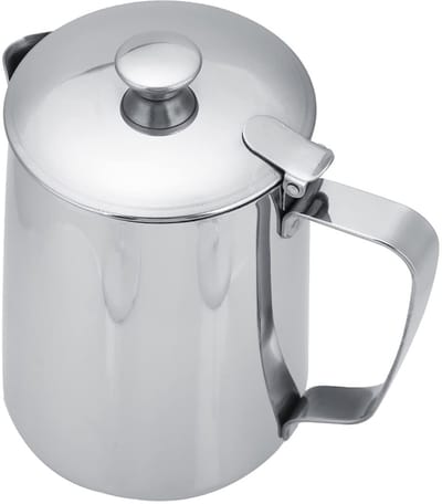 Dailygoods- Beker Roestvrij staal 1000ML - Koffiekop - Melkopschuimkan - Deksel - Niet-druppelende uitloop - Eenvoudig te gebruiken - Melkkan