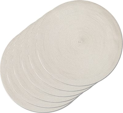 Zeller Diner placemats rond - 6x - creme wit - geweven - Dia 38 cm - Tafel - Borden onderleggers van kunststof