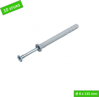 TQ4U kozijnplug 8 x 135 mm - verzonken kop - schroef Ø 4 mm - Pozidriv - 10 STUKS