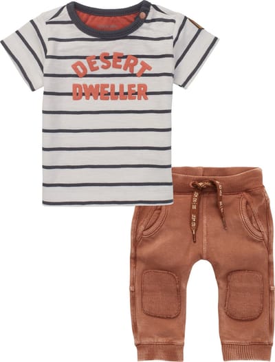 Noppies - Kledingset - 2delig - Broek roestbruin - Shirt Oatmeal met streep - Maat 92