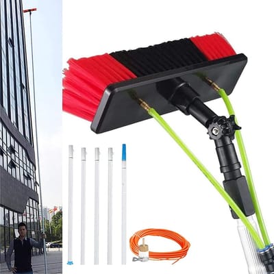 Telescopische Raamwisser - Raamreiniger Paal - Huis en Ramen Schoonmaken - Watergevoede Reinigingsborstel - 5 meter paal - Zilver
