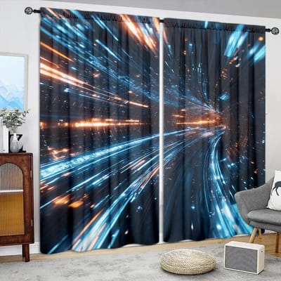 2 stuks Tijdruimte Tunnel Bedrukte Gordijn voor Huisdecoratie - Stangzak Raambekleding voor Slaapkamer, Kantoor, Keuken, Woonkamer 75cmX165cm X 2pcs