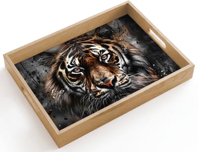 Dienblad hout 40x30 cm - Schootdienblad - Tijger - Dieren - Portret - Luxe - Zwart - Borrelplank rechthoek - Plateau dienbladen