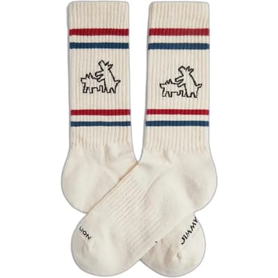 Jimmy Lion unisex sokken athletic two dogs beige (Keith Haring)
