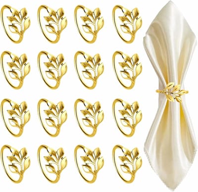 Set van 16 Elegante Gouden Servetringen van Metaal voor Diner, Bruiloften en Feestjes