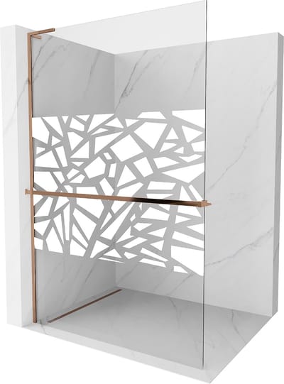 Mexen Kioto+ L douchewand met plank Walk-in 70 x 200 , wit patroon, roze goud - 800-070-123-60-85