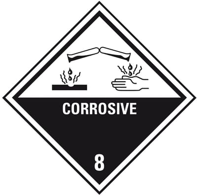 ADR klasse 8 sticker bijtende stoffen met tekst 150 x 150 mm