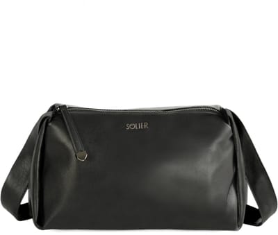 Solier FL48 LEONA - schoudertas voor dames - natuurlijk leer - verstelbare schouderband - crossbody draagwijze - zwart