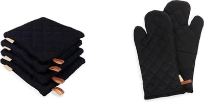 CH&F BBQ Cumin set van 6 stuks | 2 ovenwanten en 4 pannenlappen zwart | 100% extra zwaar canvas katoen