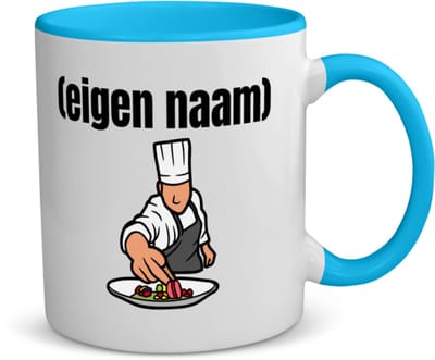 Akyol - chefkok koffiemok - theemok - blauw - Kok - iemand die goed kan koken - met eigen naam - leuk cadeau voor iemand die chefkok is - cadeau - kado - 350 ML inhoud