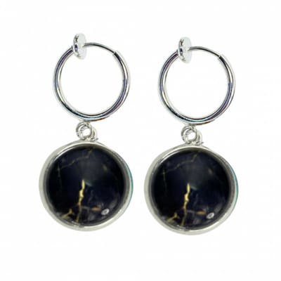 Klem oorbellen- Zwart- zilverkleur- Marmer look-geen gaatje-Charme bijoux