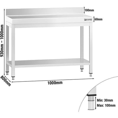 GGM Gastro Edelstahl Arbeitstisch PREMIUM - 1000x800mm - mit Grundboden & Aufkantung Zilver