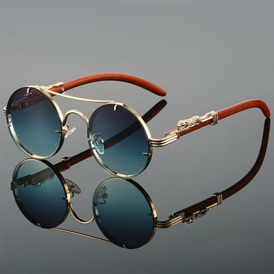 Retro unisex modebril – vintage montuur van metaal en acetaat, vierkant ontwerp met decoratieve elementen (groene glazen).