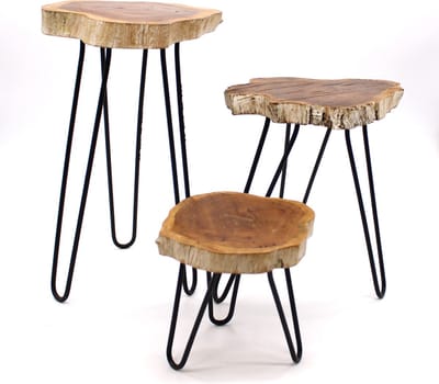 Decoratief Planten krukjes met zwart roeste Spin Pootjes- SET/3 planten krukje - wood plant stand -3 stuks