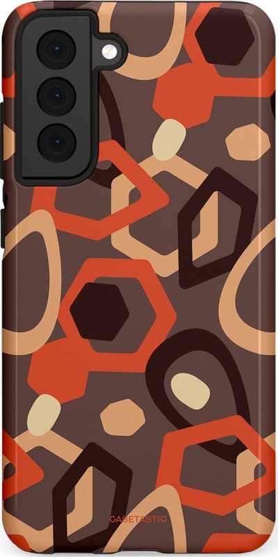 Casetastic hoesje geschikt voor Samsung Galaxy S21 FE 5G - Dubbellaagse bescherming - Abstracte Retro Vormen - Fashion Case - Donkergrijs Terracotta Taupe