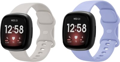 Strap-it Smartwatch bandjes set – siliconen horlogebandjes geschikt voor Fitbit Versa 3 / Versa 4 / Sense / Sense 2 – Lichtbeige & Lavendel – Maat S (2-pack)