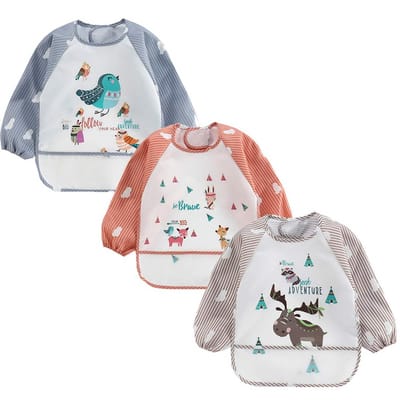 Peysaitr - slabbetjes – Waterdichte slab met lange mouwen – Kleding tegen vlekken – unisex – verstelbaar – cartoon – Geschikt van 6-36 maanden – 3 stuks