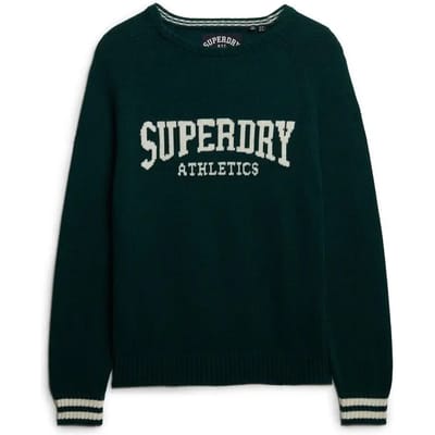 Superdry Slouchy Intarsia Grafische Gebreide Trui Green Grootte: 38