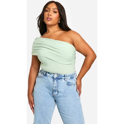 boohoo Dames Plus Geruched Side Geruched Bardot-bodysuit | Verstandig | Maat: 56