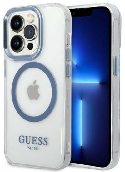 Guess Translucent Back Case (MagSafe Compatible) - Geschikt voor Apple iPhone 14 Pro (6.1") - Blauw