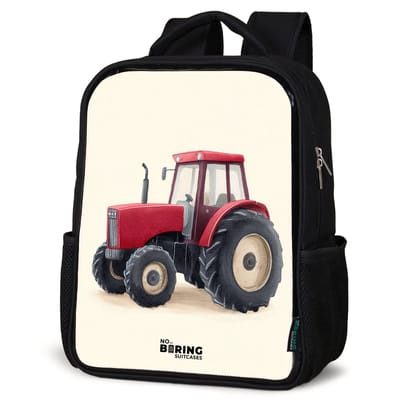 NoBoringSuitcases.com® - Rugzak zwart jongens - Schooltas jongen - NoBoringSuitcases.com® - Rugzak zwart - Schooltas jongen & meisje - Tractor - Getekend - Rood - Rugtas voor school - Boekentas kind - Schoolrugzak - Kinderrugzak