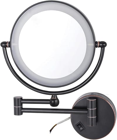 Verlichte Make-up Spiegel - Wandspiegel Vergrotend - Gedetailleerde Verzorging - 360 Draaibaar Uitschuifbaar - 8 Inch Diameter - Zwart