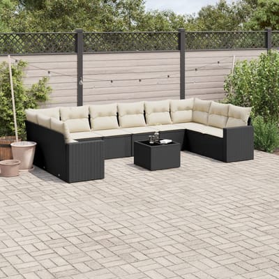 vidaXL - 11-delige - Loungeset - met - kussens - poly - rattan - zwart