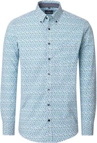 CASA MODA Sport casual fit overhemd - twill - wit met groen en blauw balletjes dessin - Strijkvriendelijk - Boordmaat: 39 - 40