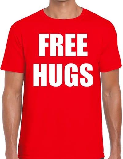 Bellatio Decorations Free Hugs t-shirt rood - heren - 100% katoen - 150 grams - comfortabel S