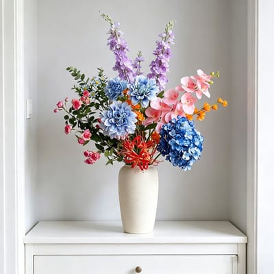 Sogiol® Zijden bloemen boeket - Kunstbloemen - Inclusief vaas - Onderhoudsvrij - 10 stelen - Geschikt voor huis-, boerderij- en tafeldecoratie