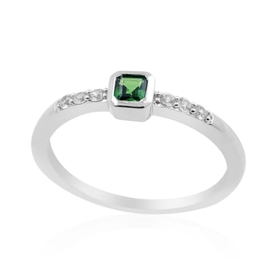 Cavill - Ring Zilver - 0,153 ct Achthoekige Tsavoriet uit Tanzania - 0,108 ct Zirkonia's - Gerhodineerd 925 Sterling Zilver - Elegante Luxe Damesring