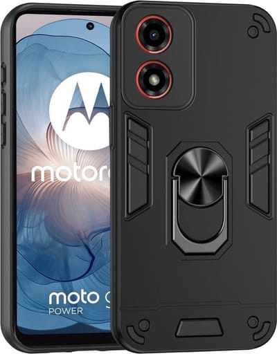 Coverup Hoesje - Geschikt voor Motorola Moto G04(s) / G24 / E14 Hoesje - Coverup Ring Kickstand Back Cover - Zwart