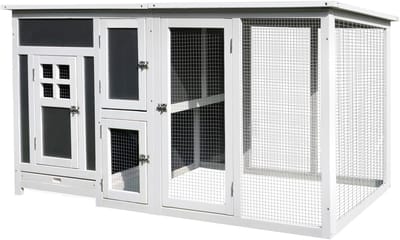 4goodz Kippenhok met Nestkast met 2 Compartimenten Hout - Grijs/Wit