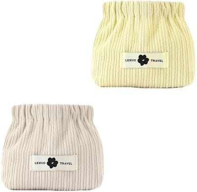 JHUBERS- Haarelastiekjes Set van 2 - Make-up Tas met Trekkoord - Multifunctionele Opbergtas - Cosmetica/Huidverzorging - Hoogwaardige Corduroy - Make-uptas