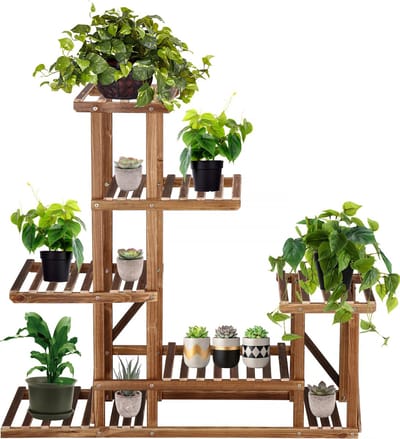 Springos Plantenrek | Plantenstandaard | Plantentrap | 6 Niveaus | Hout