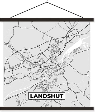 Posterhanger incl. Poster 60x60 cm - Schoolplaat - Plattegrond - Duitsland - Landshut - Kaart - Stadskaart - Textielposter - Zwarte latten - Stadskaart