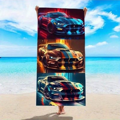 1 stuks Ultra Groot 3-in-1 Formaat 3D Raceauto Grafisch Strandlaken - Zacht, Absorberend, Sneldrogend Microvezel, Machine Wasbaar W40*H60(CM) blue