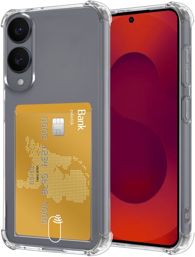 Hoesje - Geschikt voor Samsung Galaxy S25 Edge - Met Pashouder en Kaarthouder - Telefoon Hoes Shockproof - Siliconen Case - Back Cover - Shock Proof - Pasjes Houder - Transparant