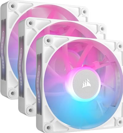 CORSAIR iCUE LINK RX120 RGB Starters Kit White - Ventilatorhuis - 3-pack - 120mm - 74.2 CFM - 400 - 2100 RPM - 10 - 36 dBA - Zero RPM Mode - iCUE LINK System Hub - wit