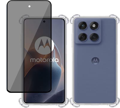 TechNow Hoesje + Privé Screenprotector geschikt voor Motorola Edge 60 Fusion Hoesje Screenprotector - Privacy Tempered Glass - Case Transparant