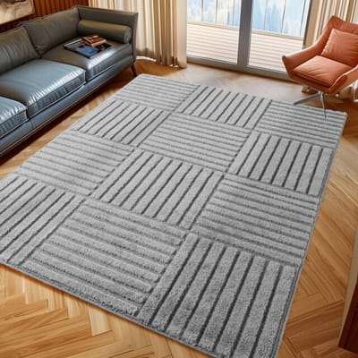 Japandi Art Kubic - Scandinavisch Vloerkleed - Laagpolig Effen - Grijs- 60x110 CM