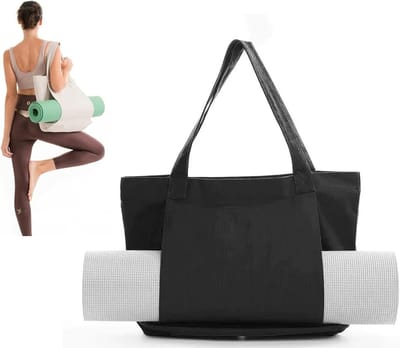 Yogatas - Met houder voor yogamat - Schoudertas met zak - Multifunctionele fitness-schoudertas - Grote capaciteit voor yoga-accessoires - Canvas tas - Geschikt voor sportschool, kantoor, reizen, strand, oefeningen, sport - Zwart