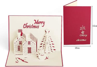 Popupkaart - Kerstkaart met kerstboom en bakstenen huis pop-up wenskaart OP=OP