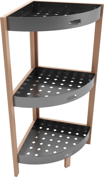 Tobeyz - Hoekplank - Stand Opslag– Massief Houten Hoekkast – Opbergrek – Decoratieve Plank - Hout Kunststof Organizer met 3 planken