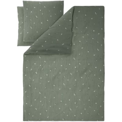 LIVARNO Mousseline dekbedovertrek 200 x 200 cm (Bloemen/groen)