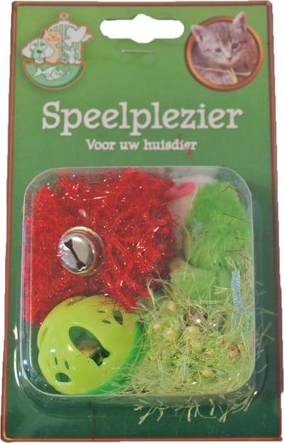 De Boon - Kattenspeelgoed - Blisterpak met 2 knisperballetjes 1 bal met bel en 1 muis