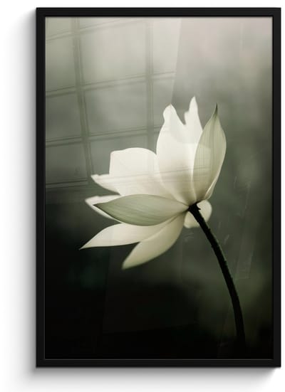 Poster in lijst - Fotolijst 60x90 cm - Posters - Wit - Lotus - Donker - Bloem - Posterlijst zwart - Decoratie - Wanddecoratie woonkamer - Muurdecoratie slaapkamer