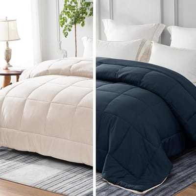 MKSS® Dekbed 240x220 - 2 Persoons 4 Seizoenen - Wasbaar - Extra Zacht - Marineblauw en Beige